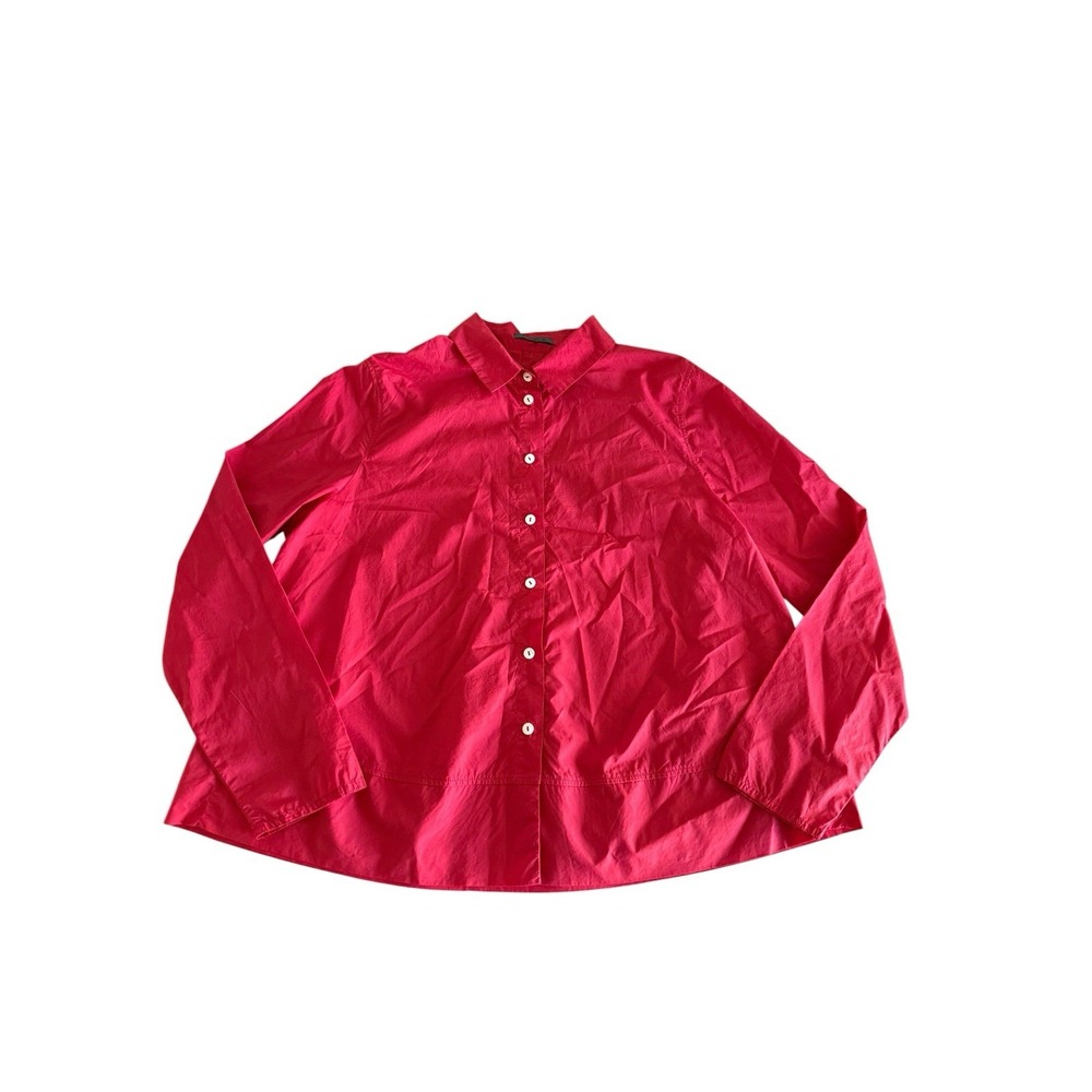 Oska Oversize Button Down Shirt Size 1 (6-8 US) Red 100% Cotton Poplin Collared - Picture 3 of 11